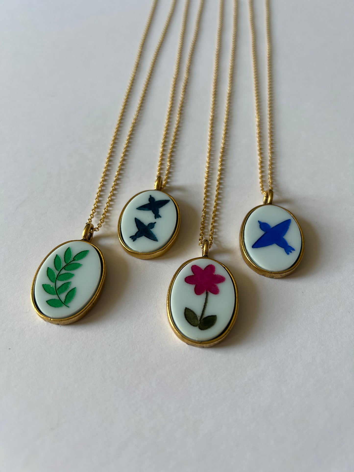 Gold Oval Acrylic Cameo Necklaces