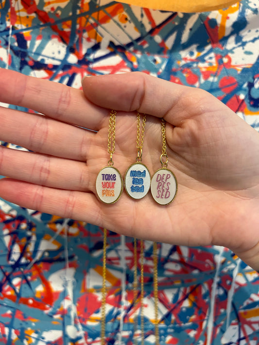 Oval Engraved Acrylic Word Necklaces
