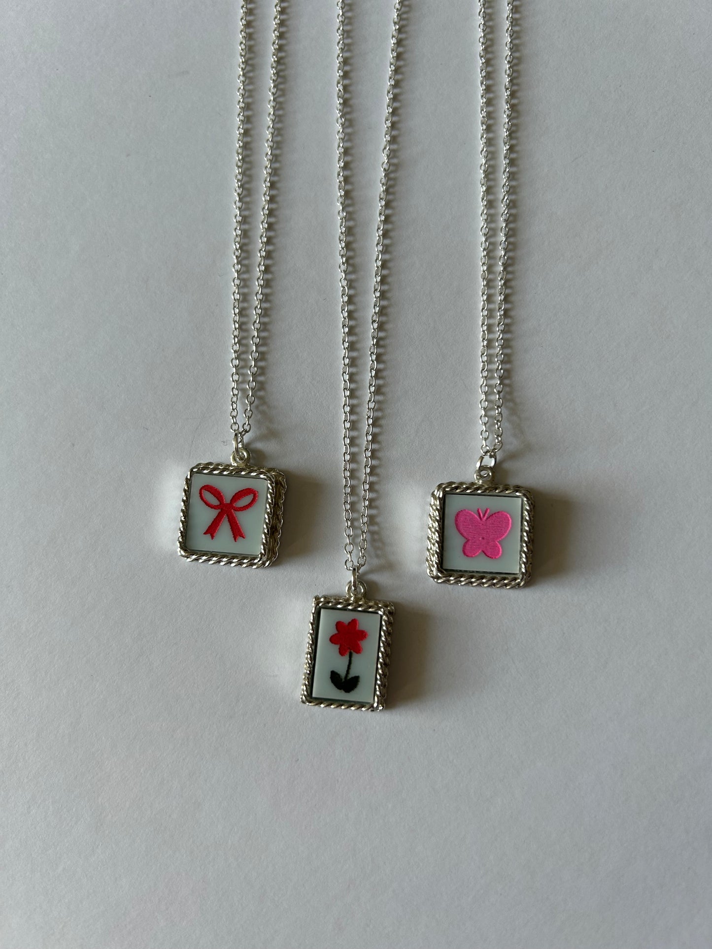 Silver Frilly Acrylic Cameo Necklaces