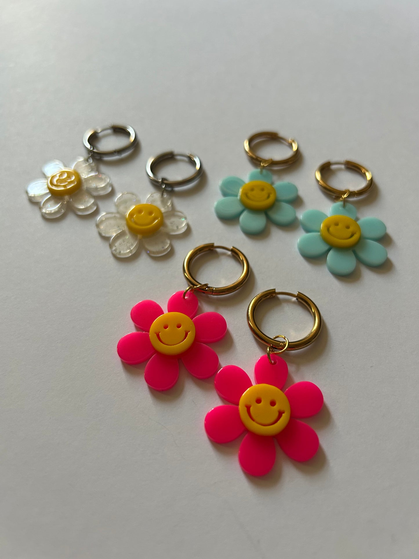 Smiley Daisy Acetate Hoop Earrings
