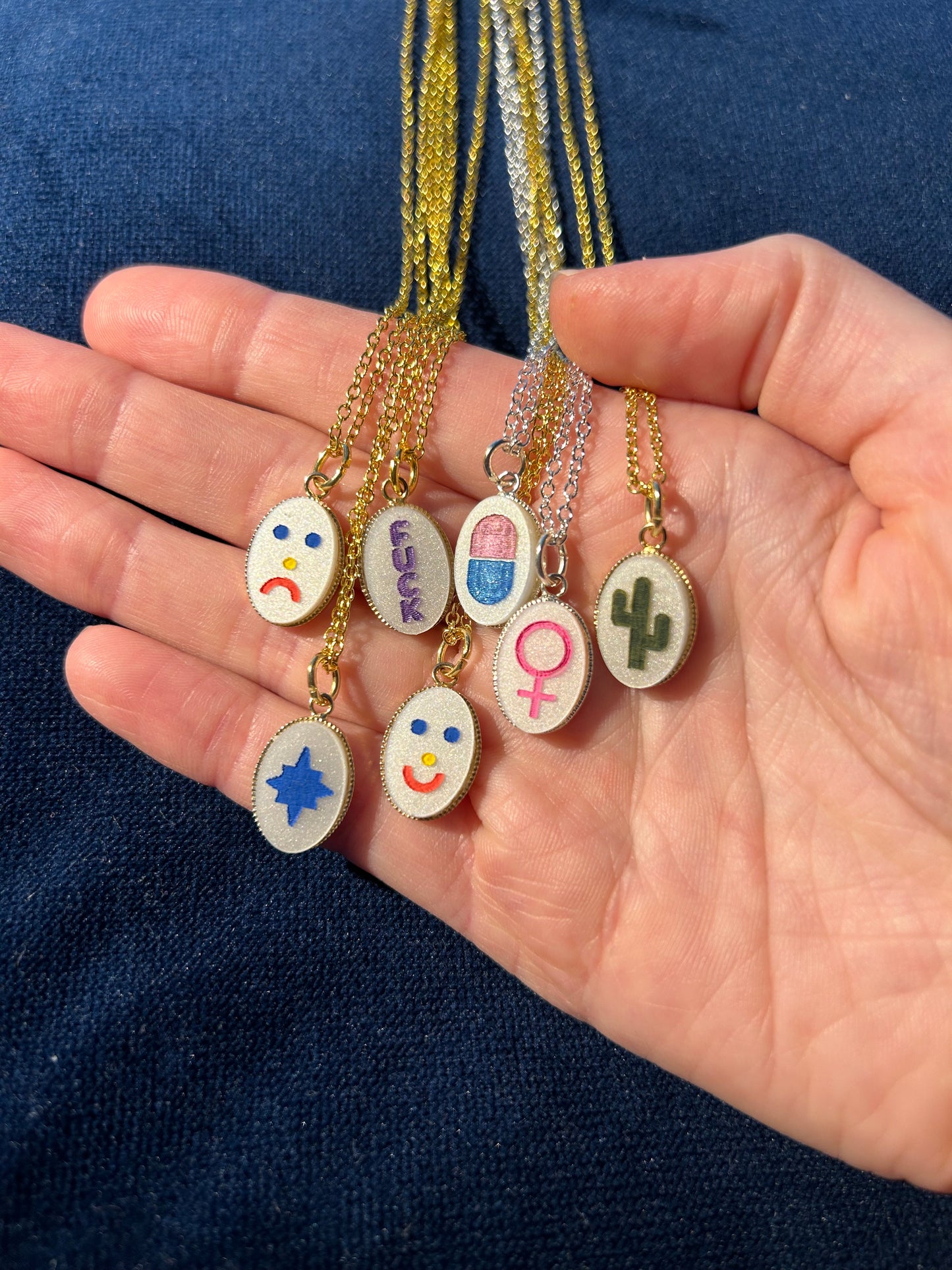 Mini Oval Engraved Acrylic Symbol Necklaces