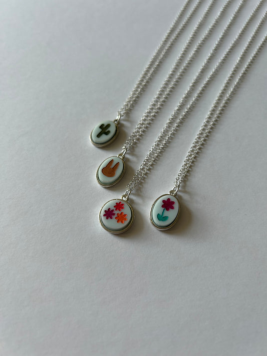 Mini Silver Acrylic Cameo Necklaces