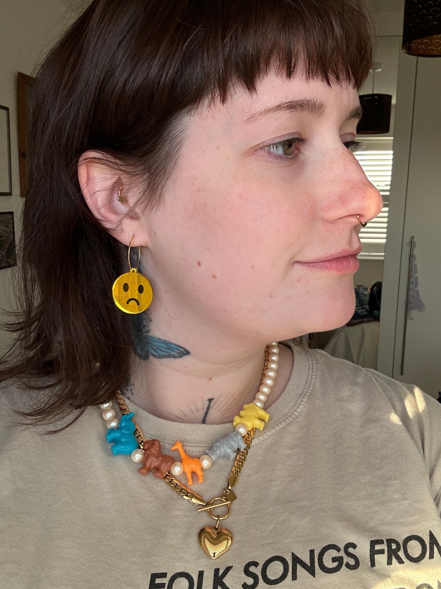 Happy Sad Smiley Acrylic Mirror Hoop Earrings