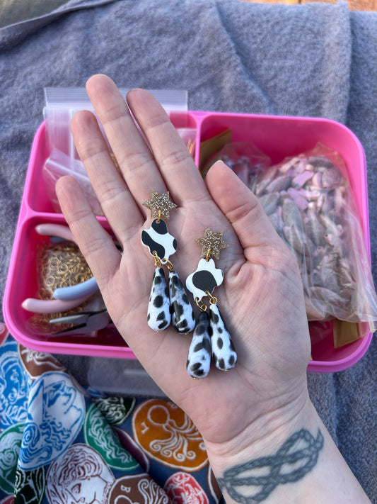 Cow Print Acrylic Drop Earrings