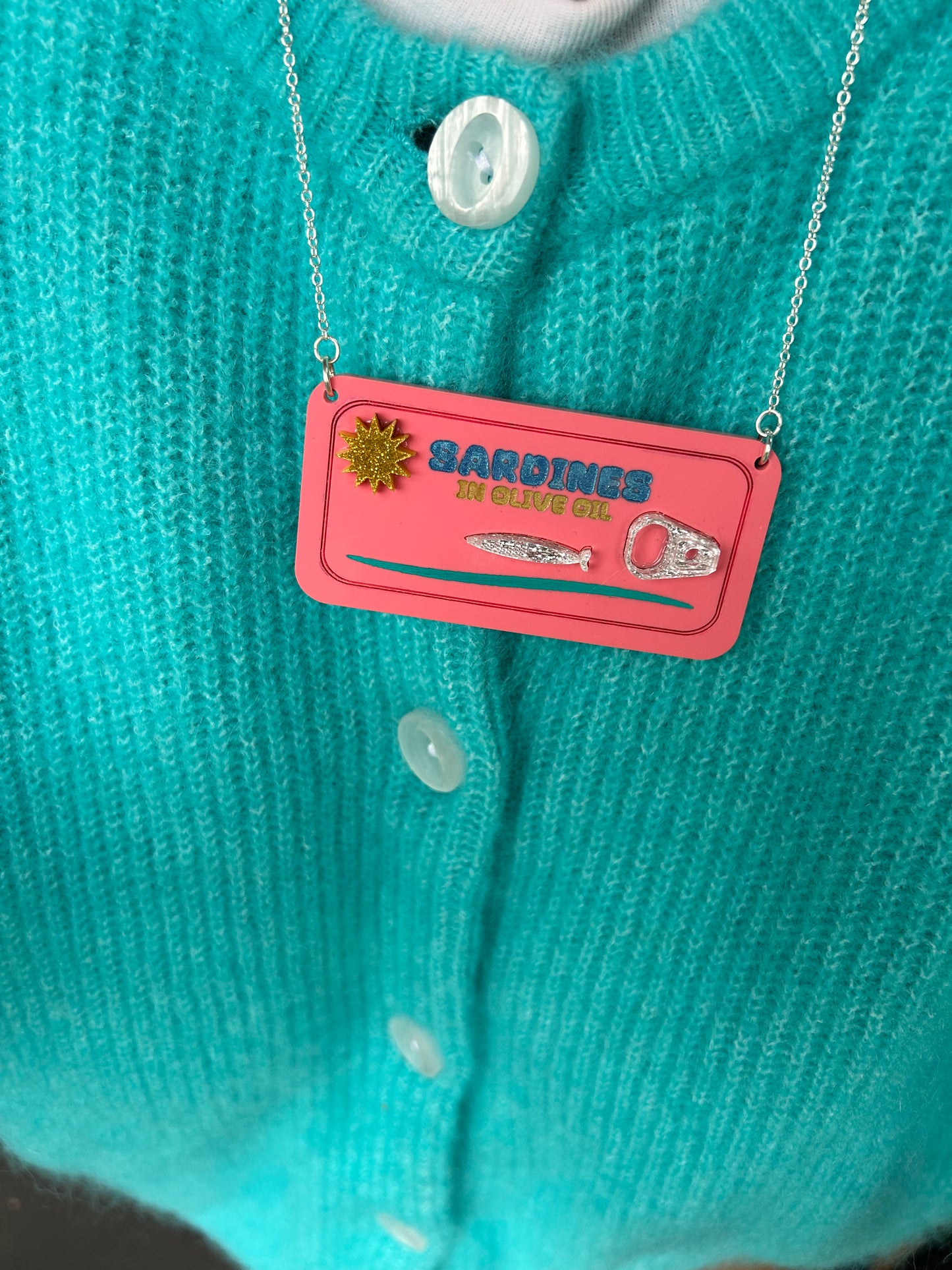 Sardines Tin Acrylic Necklace