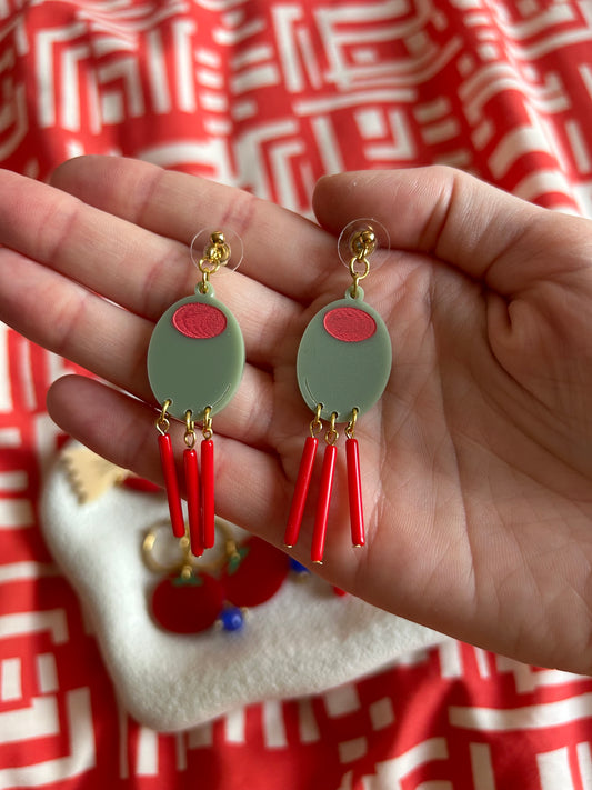 Olive Acrylic Dangly Earrings
