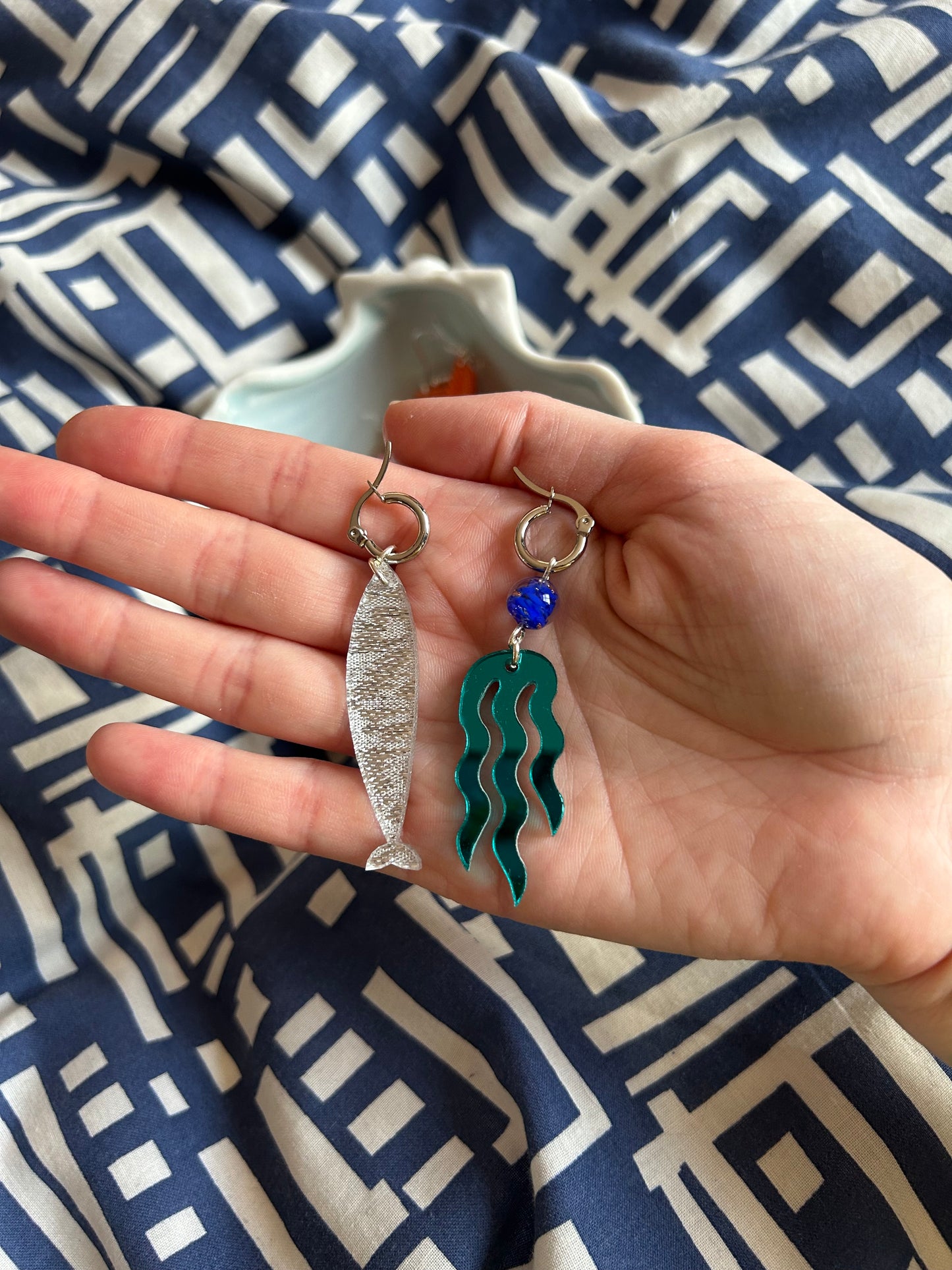 Fish & Seaweed Acrylic Hoop Earrings