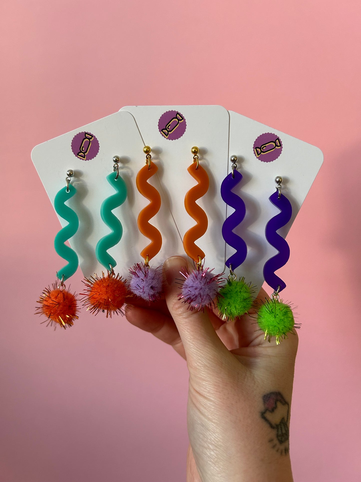 Wavy Pompom Acrylic Earrings