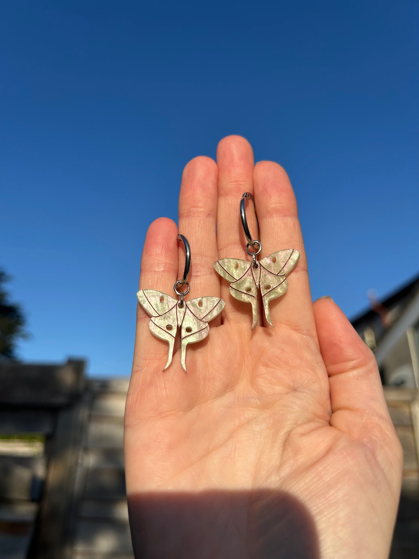 Lunar Moth Acrylic Hoop Earrings