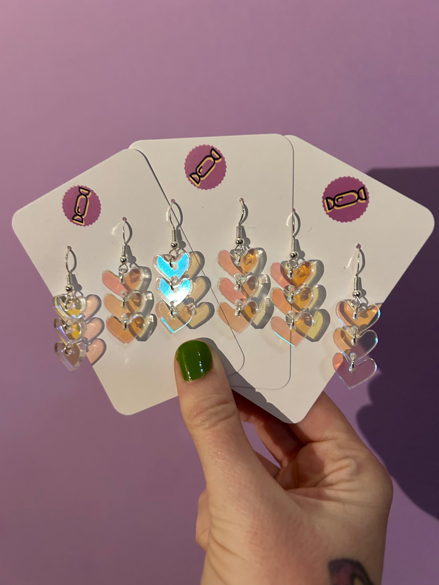 Iridescent Acrylic Heart Earrings