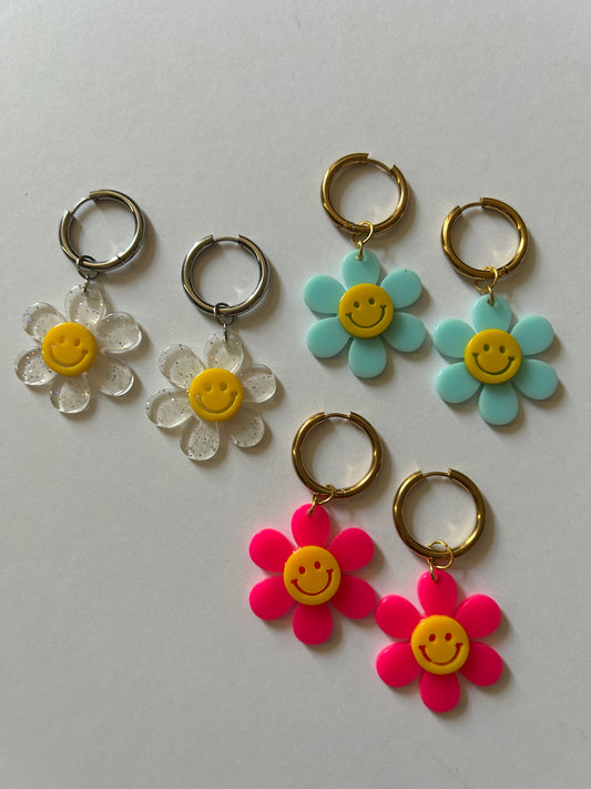 Smiley Daisy Acetate Hoop Earrings