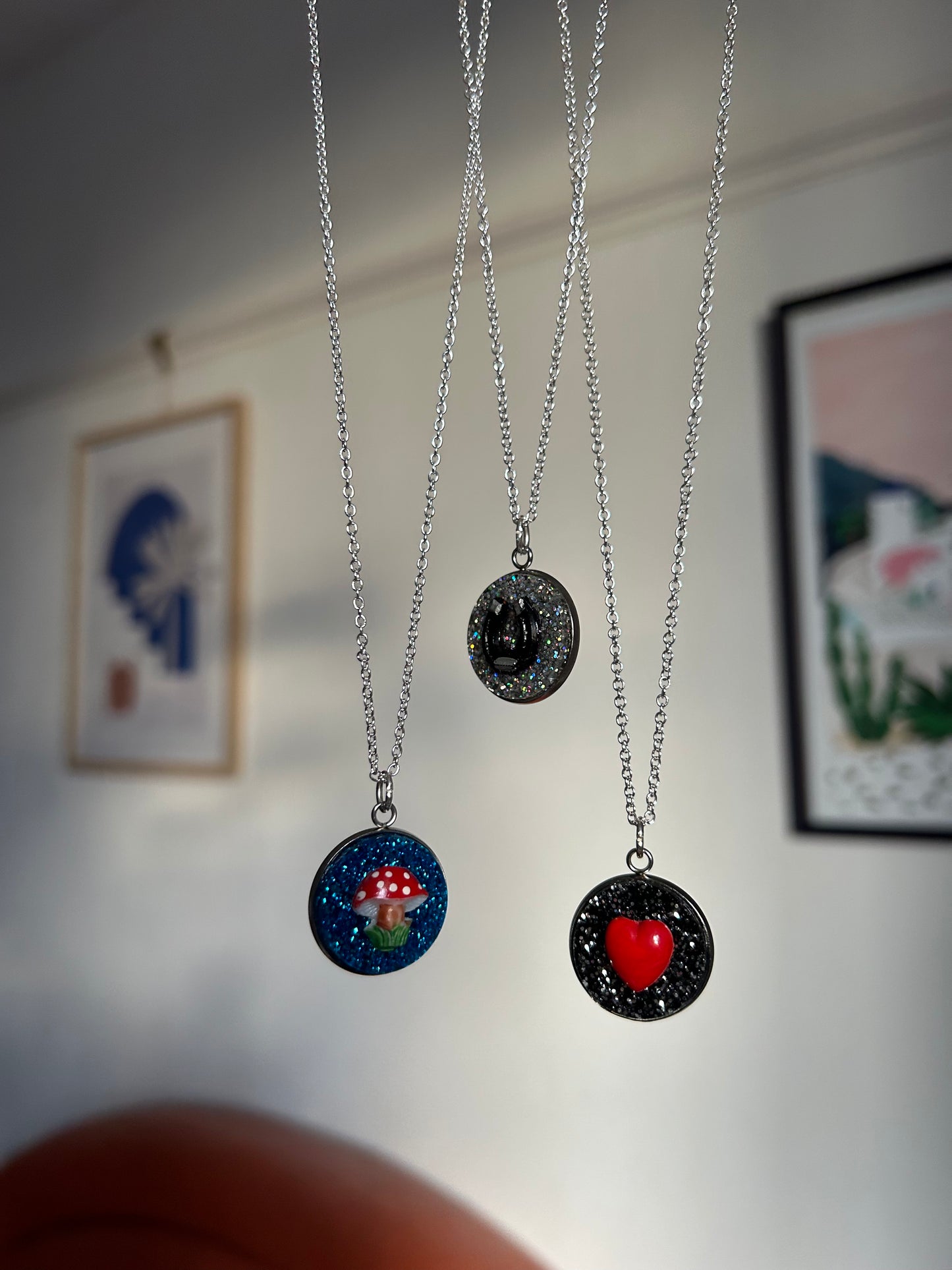 Glittery Vintage Cabochon Coin Necklaces