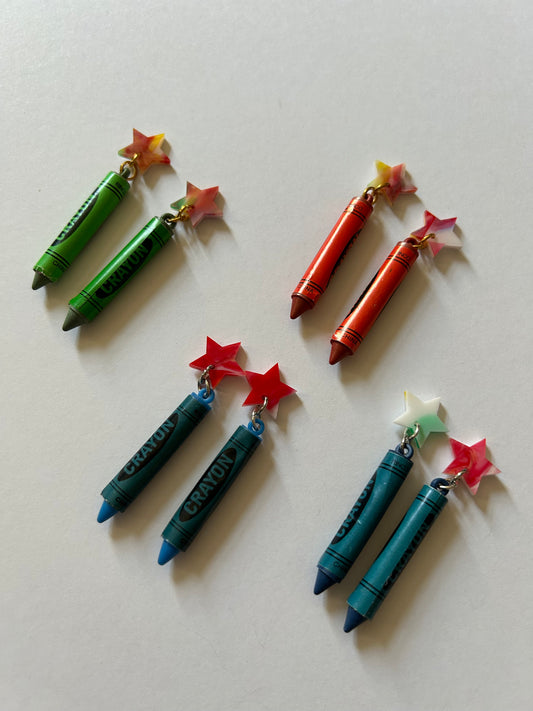 Vintage Crayon Acrylic Star Earrings