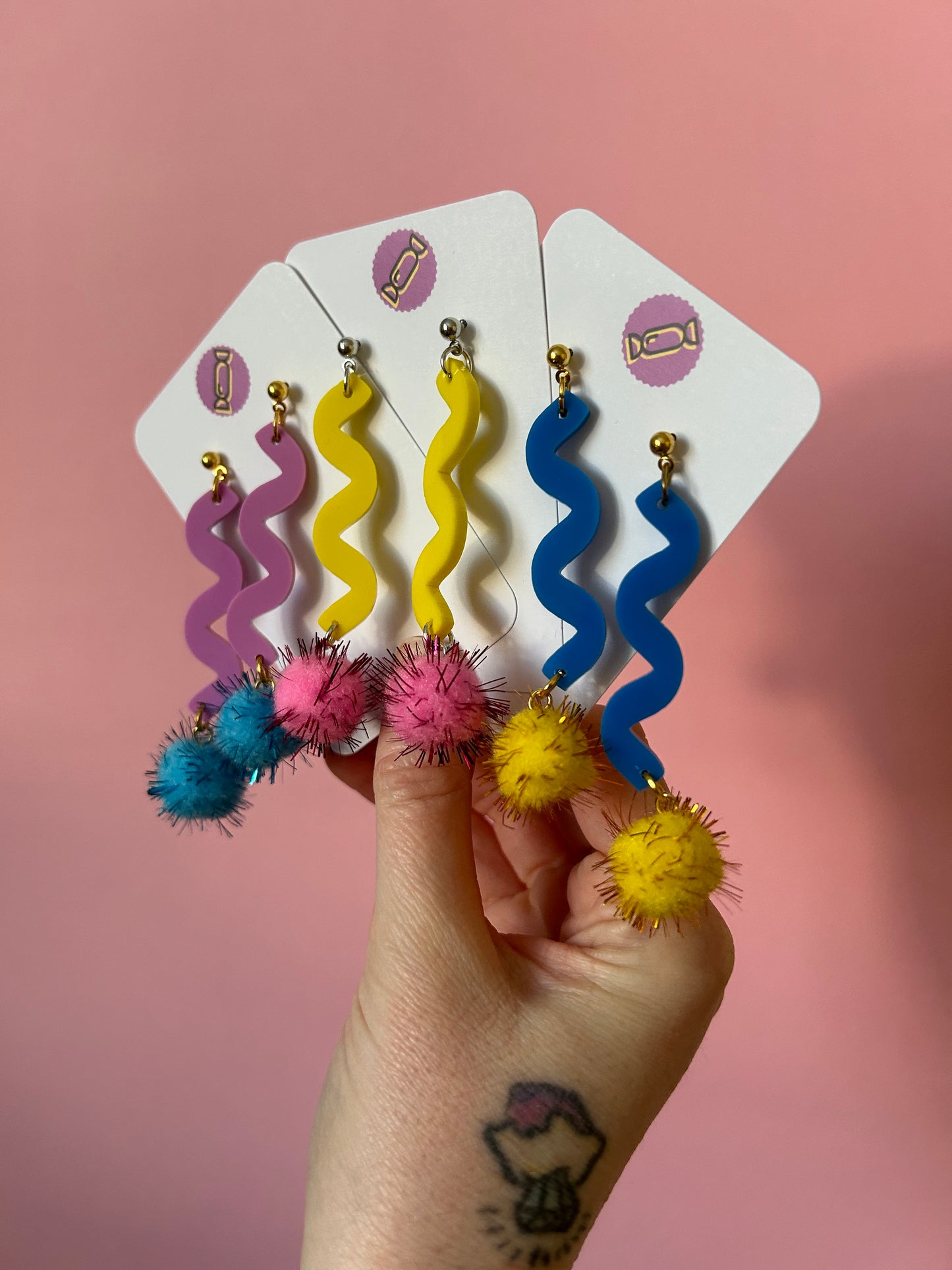 Wavy Pompom Acrylic Earrings