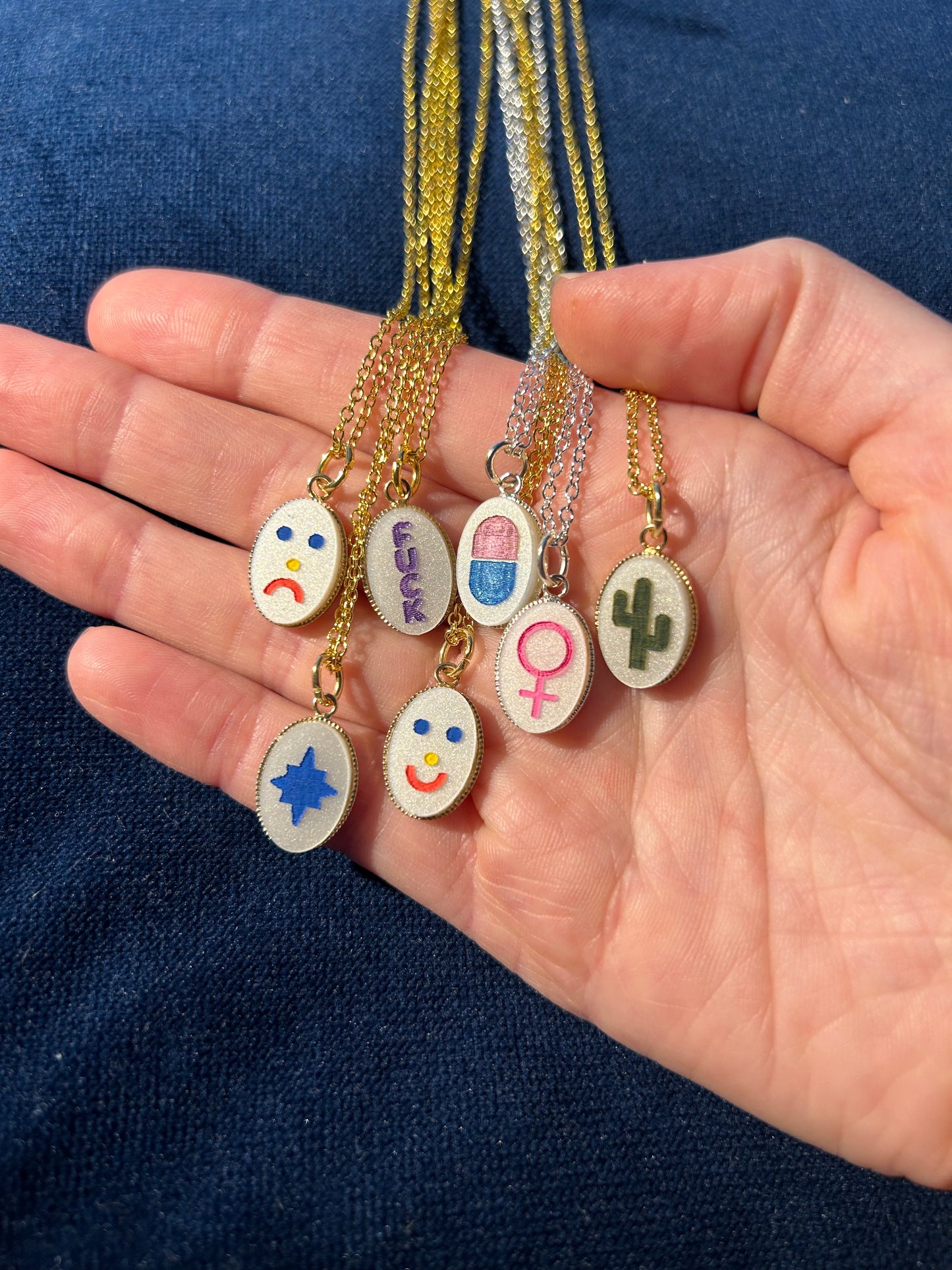 Mini Oval Engraved Acrylic Symbol Necklaces