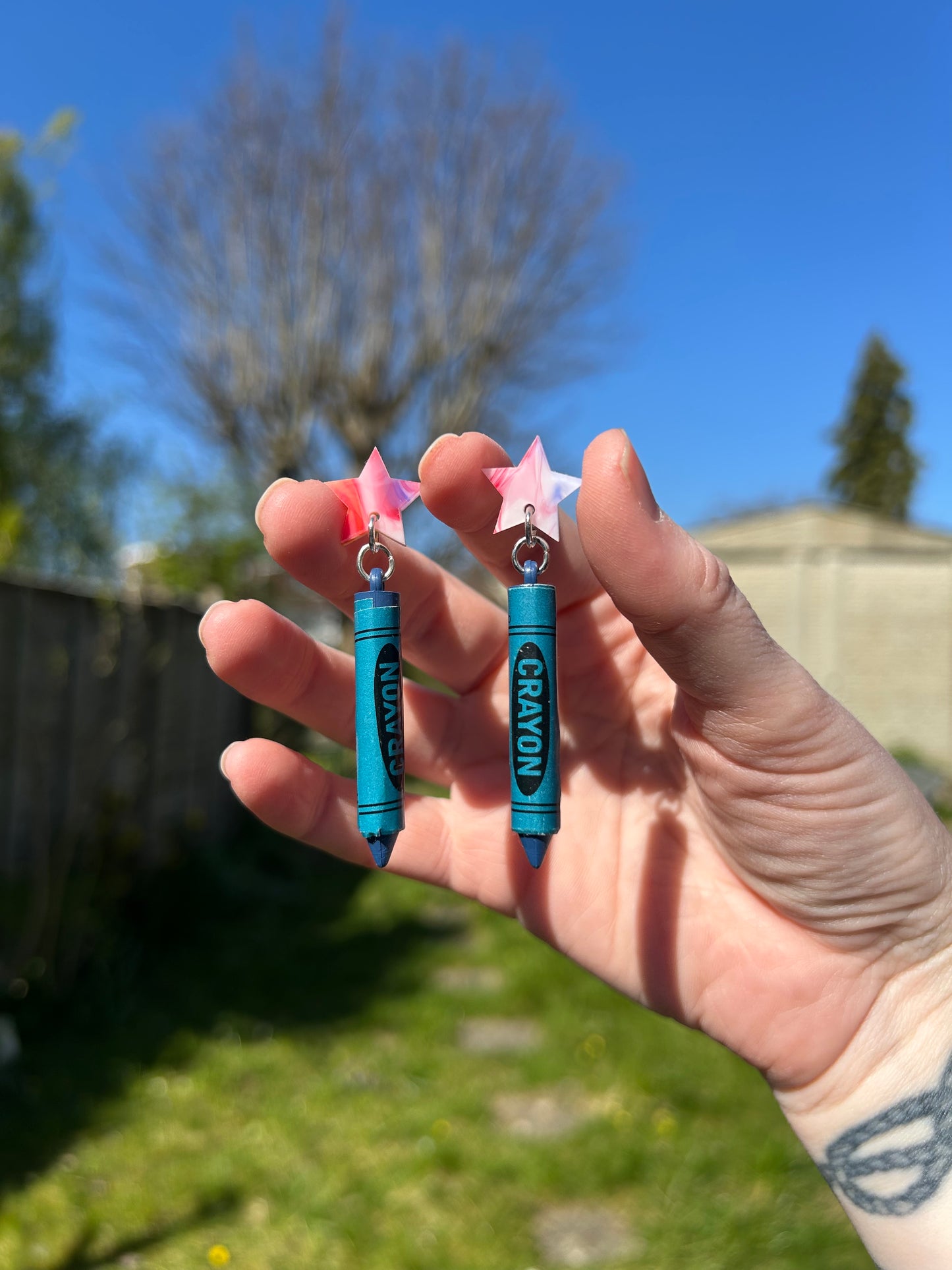 Vintage Crayon Acrylic Star Earrings