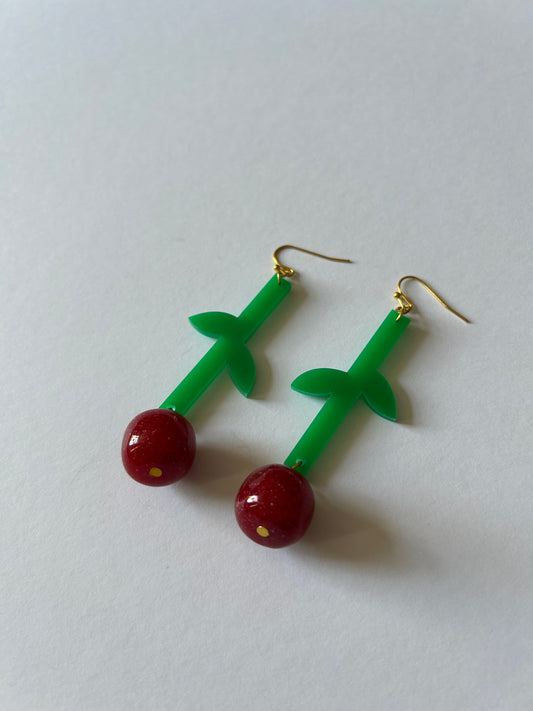 Cherry Acrylic Dangly Earrings