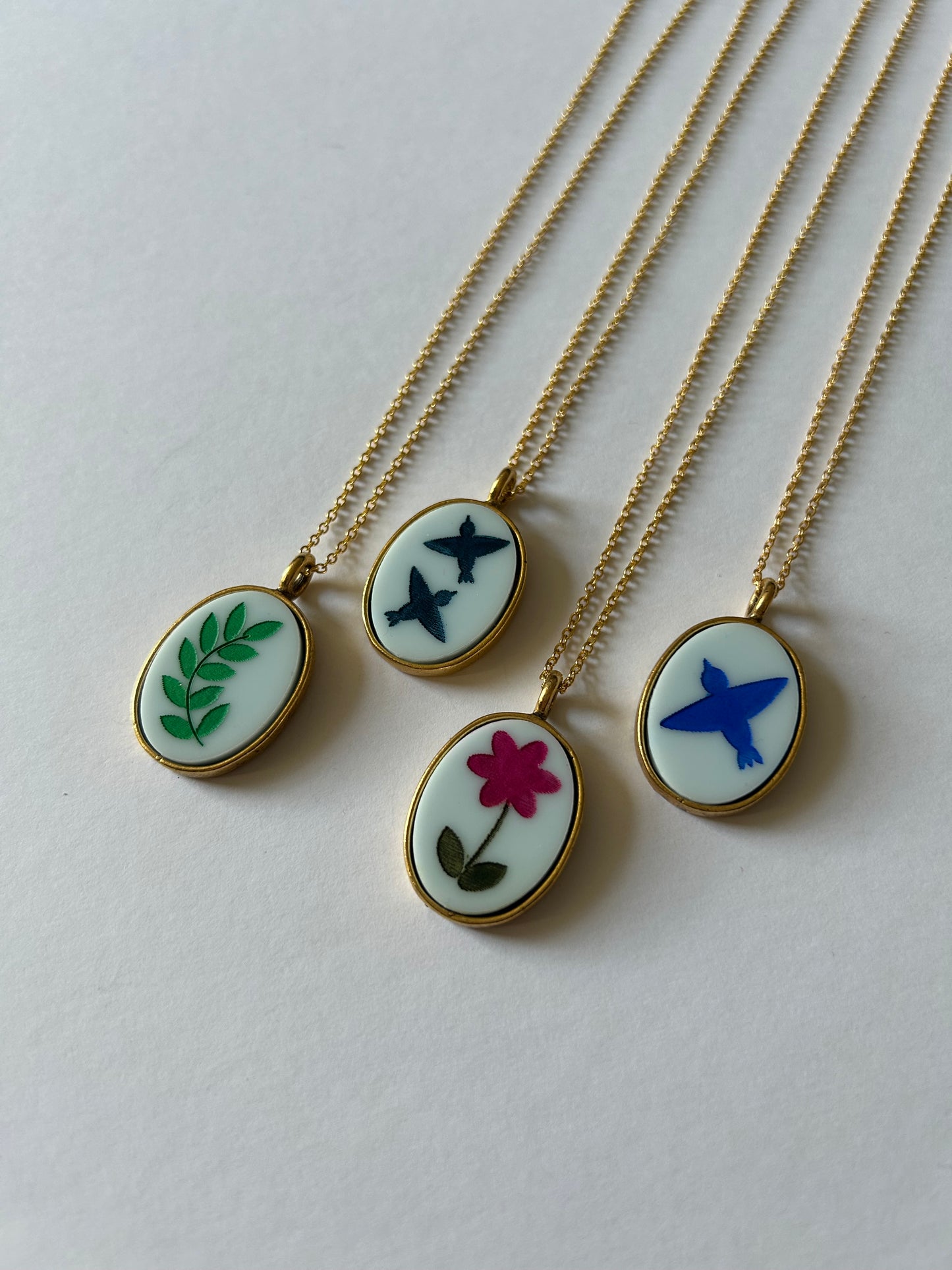 Gold Oval Acrylic Cameo Necklaces