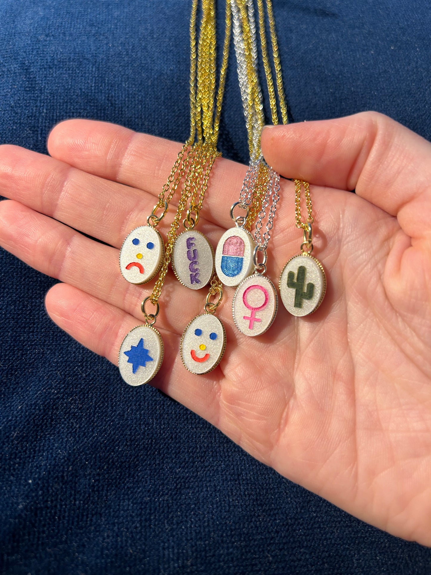 Mini Oval Engraved Acrylic Symbol Necklaces