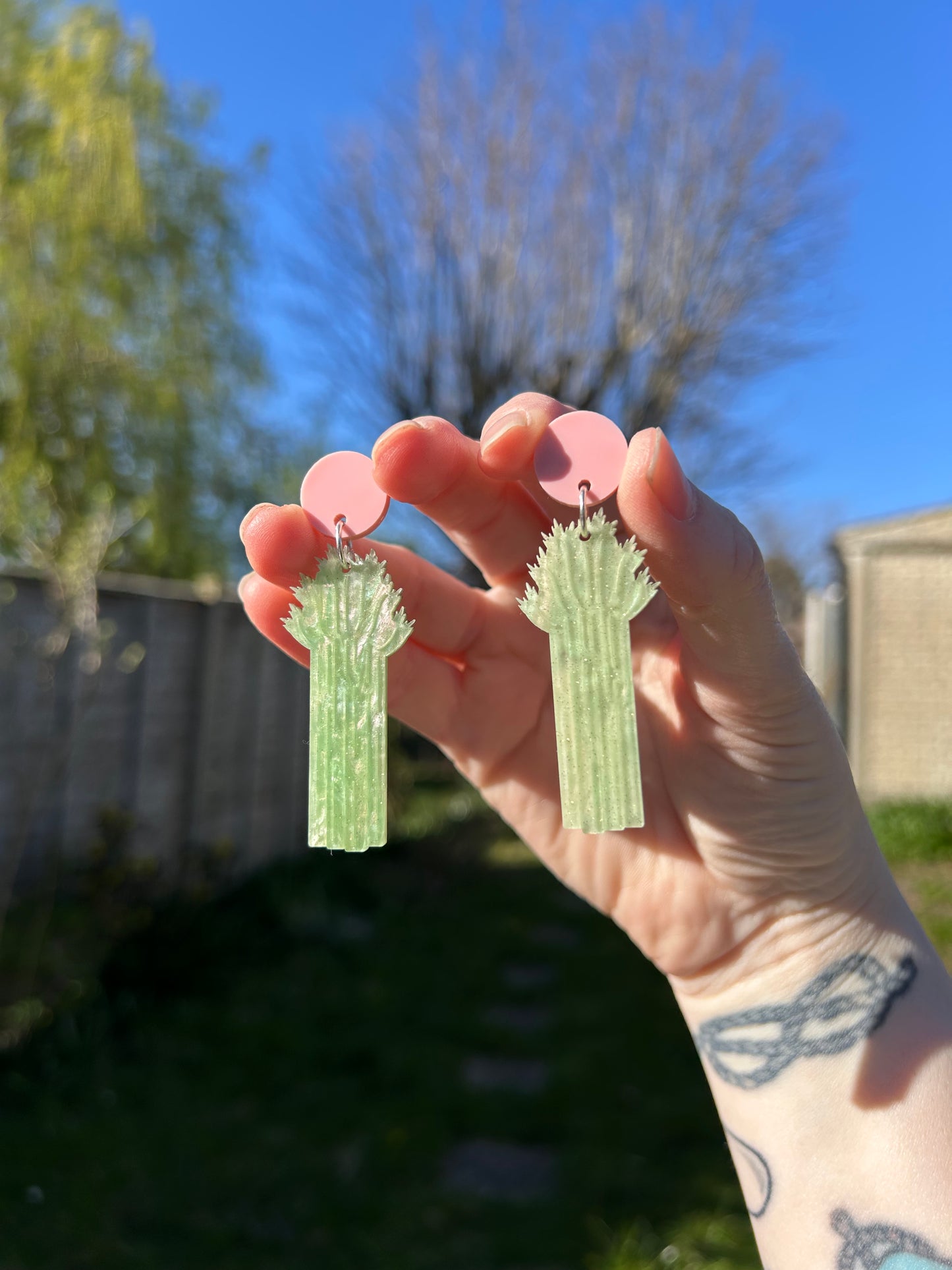 Celery Sparkly Acrylic Earrings