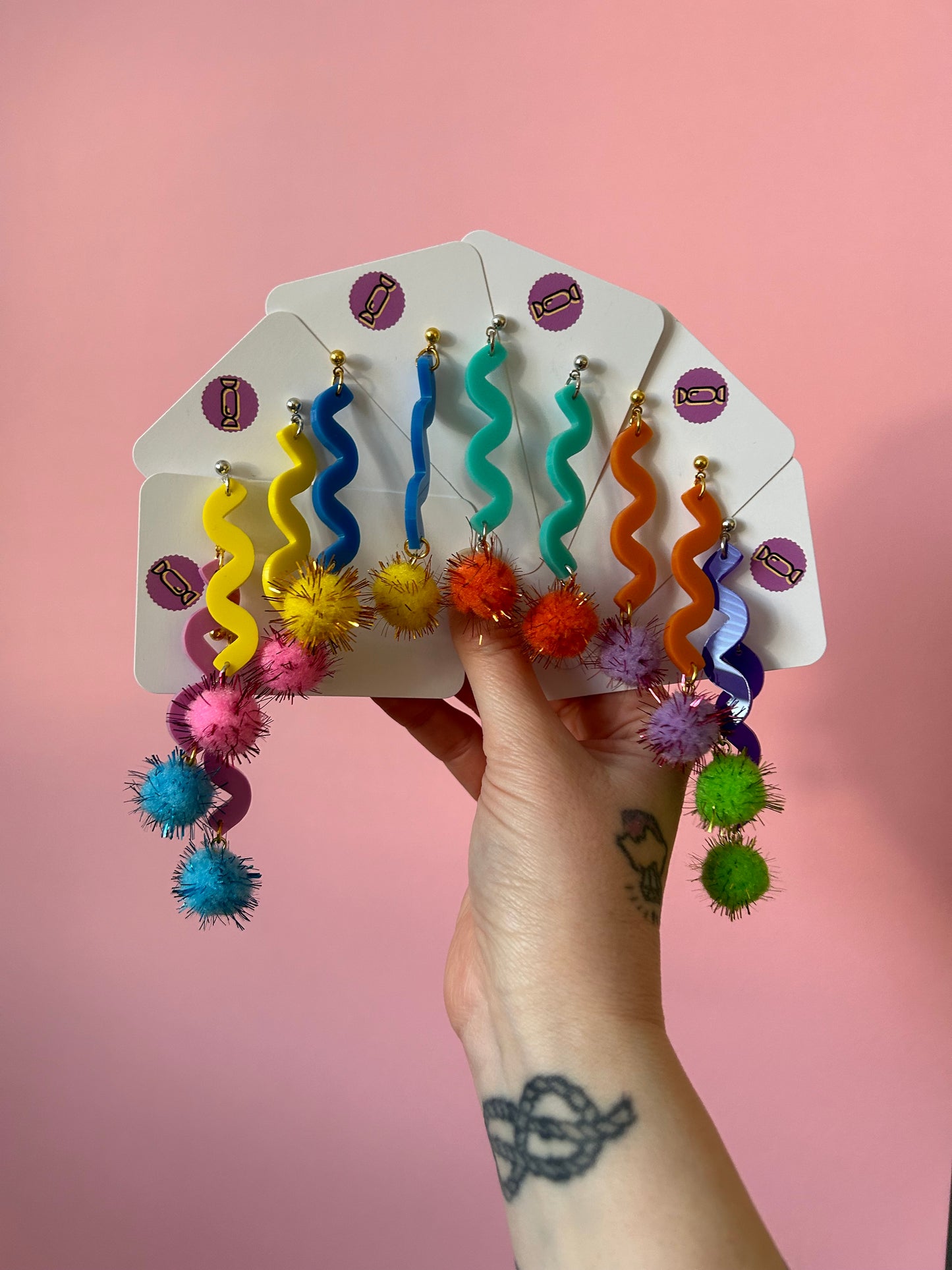 Wavy Pompom Acrylic Earrings