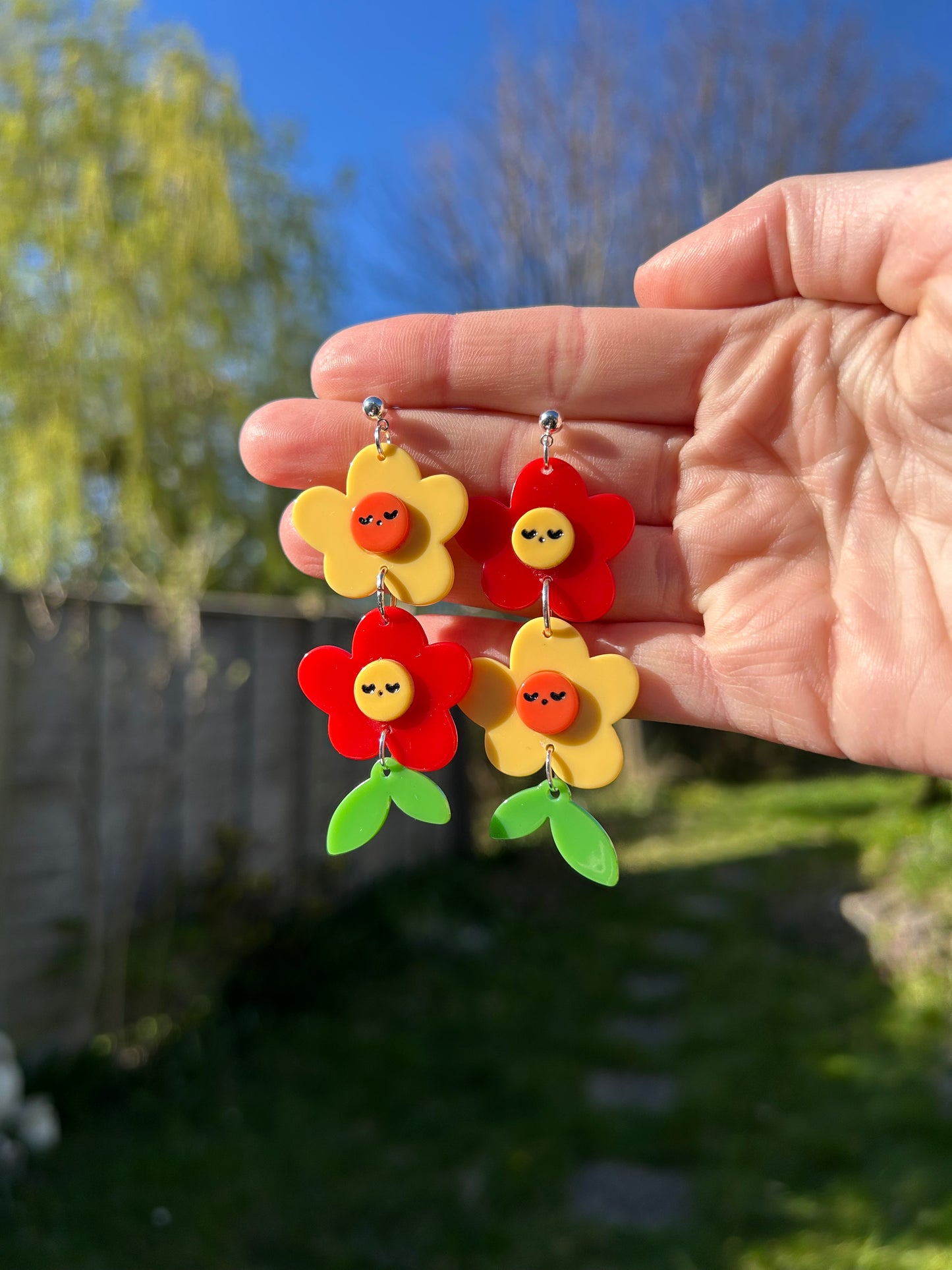 Duo Flower Acetate Earrings