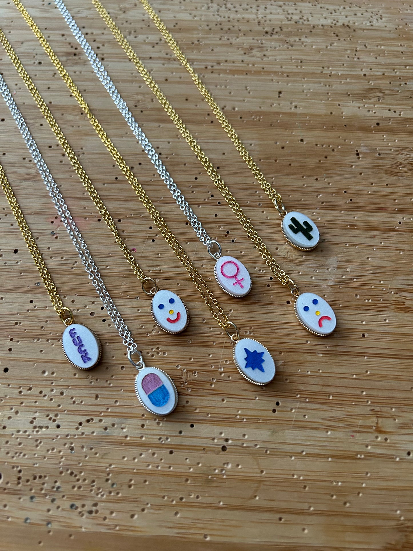 Mini Oval Engraved Acrylic Symbol Necklaces