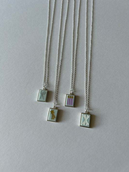 Silver Rectangular Acrylic Cameo Necklaces