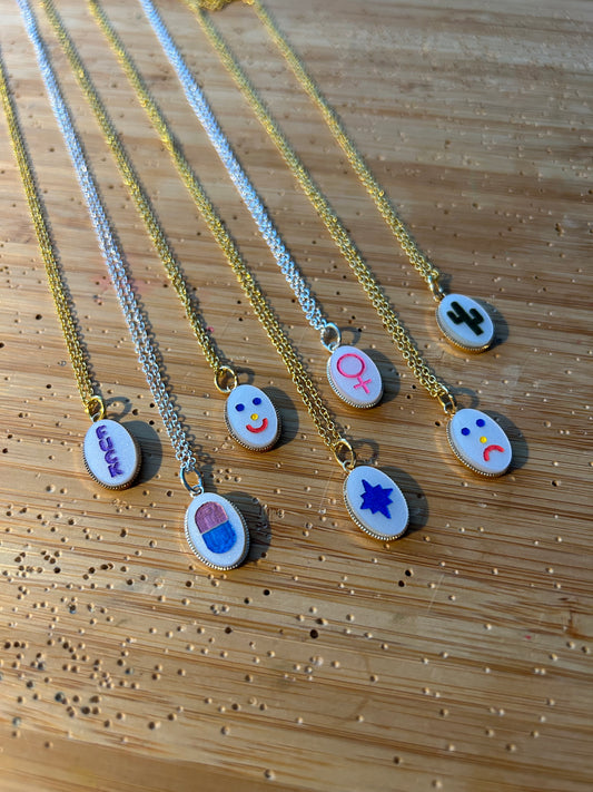 Mini Oval Engraved Acrylic Symbol Necklaces