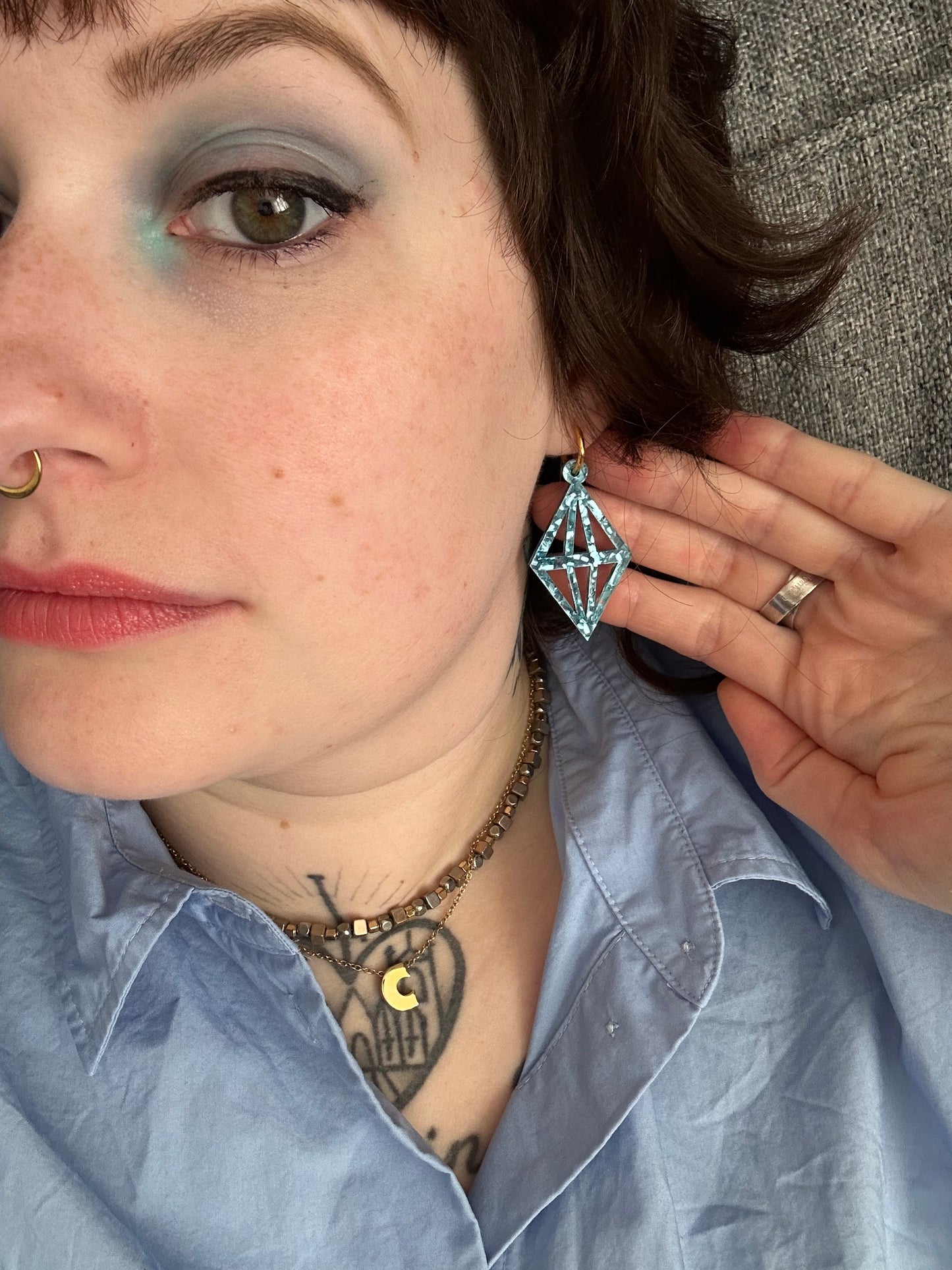 Sparkly Aqua Diamond Hoop Acrylic Earrings