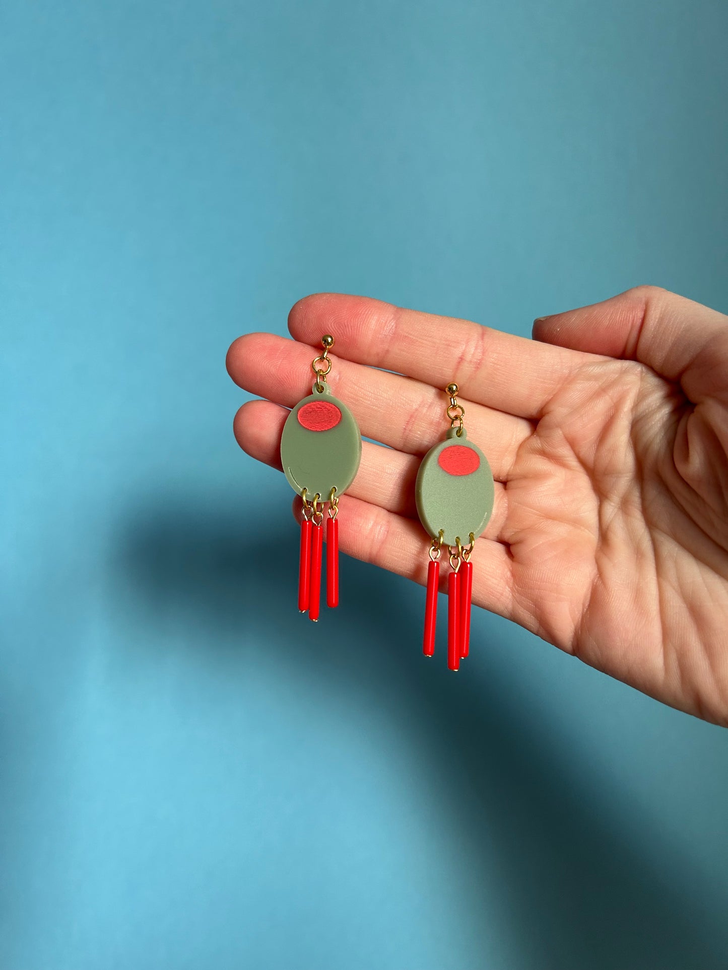 Olive Acrylic Dangly Earrings