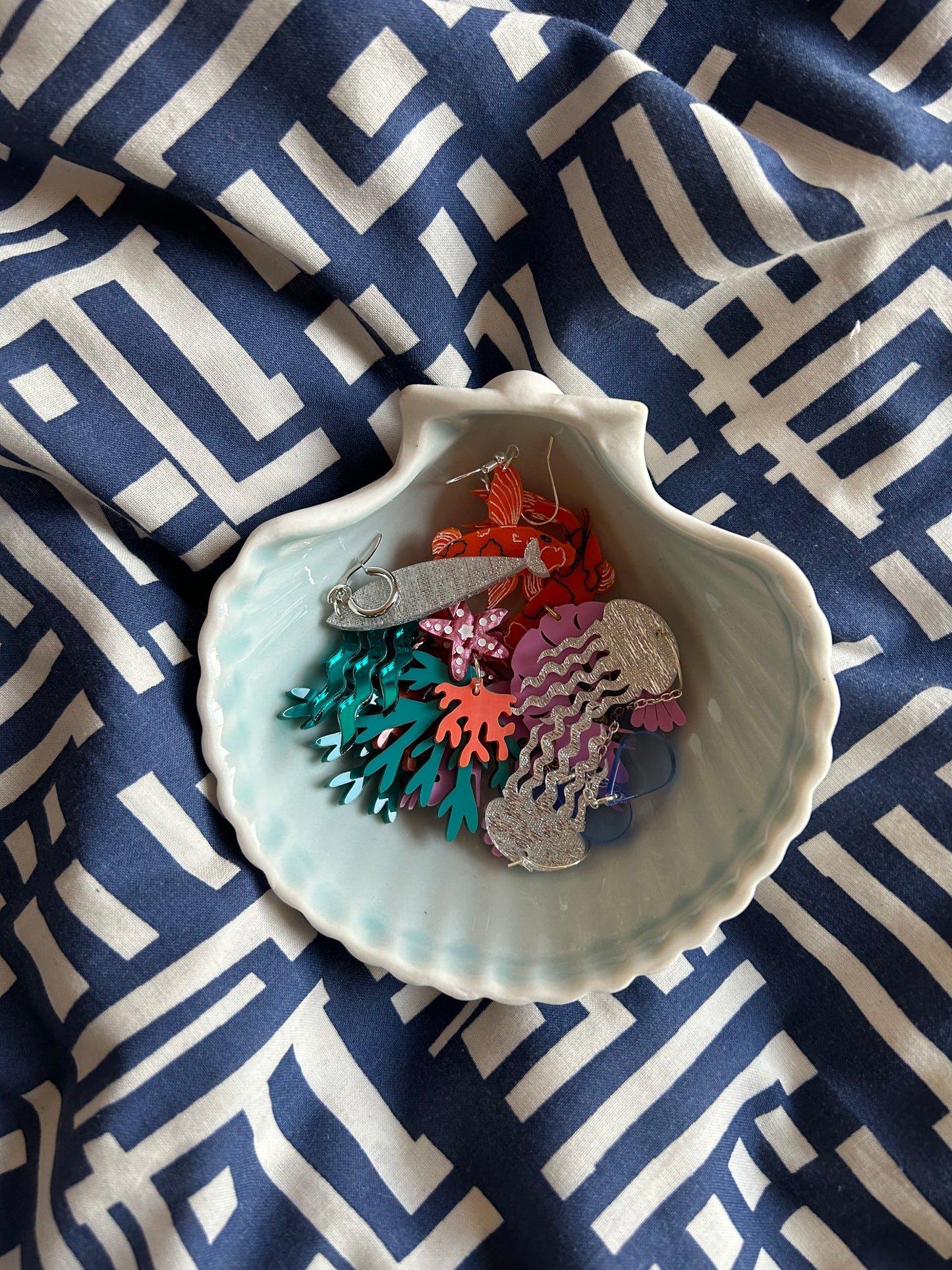 Fish & Seaweed Acrylic Hoop Earrings