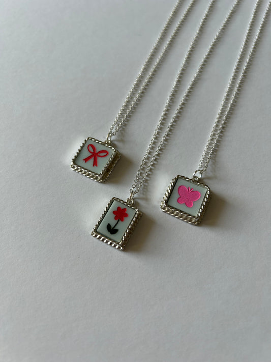 Silver Frilly Acrylic Cameo Necklaces