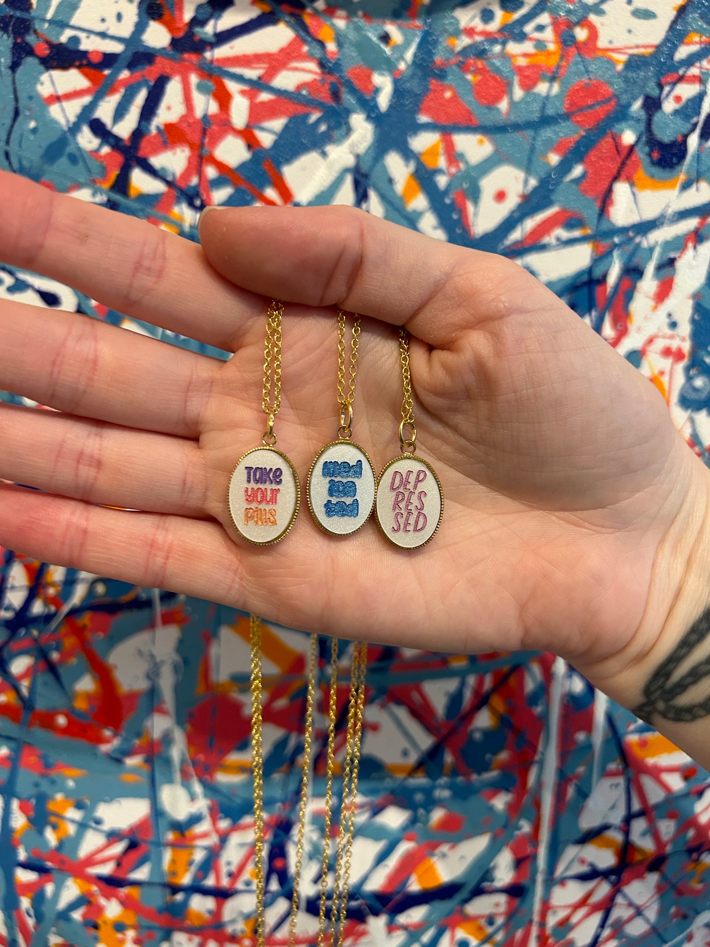Oval Engraved Acrylic Word Necklaces