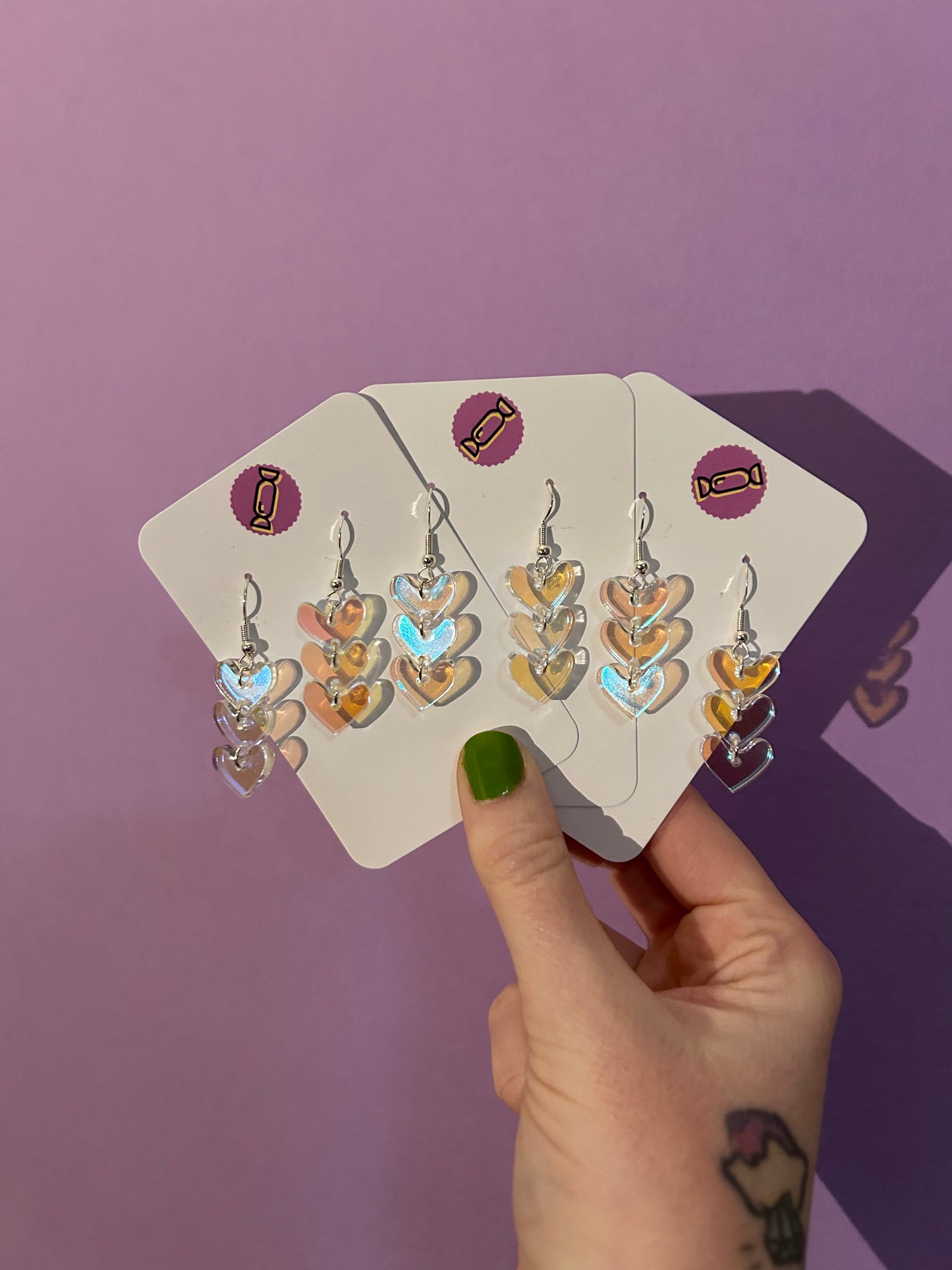 Iridescent Acrylic Heart Earrings
