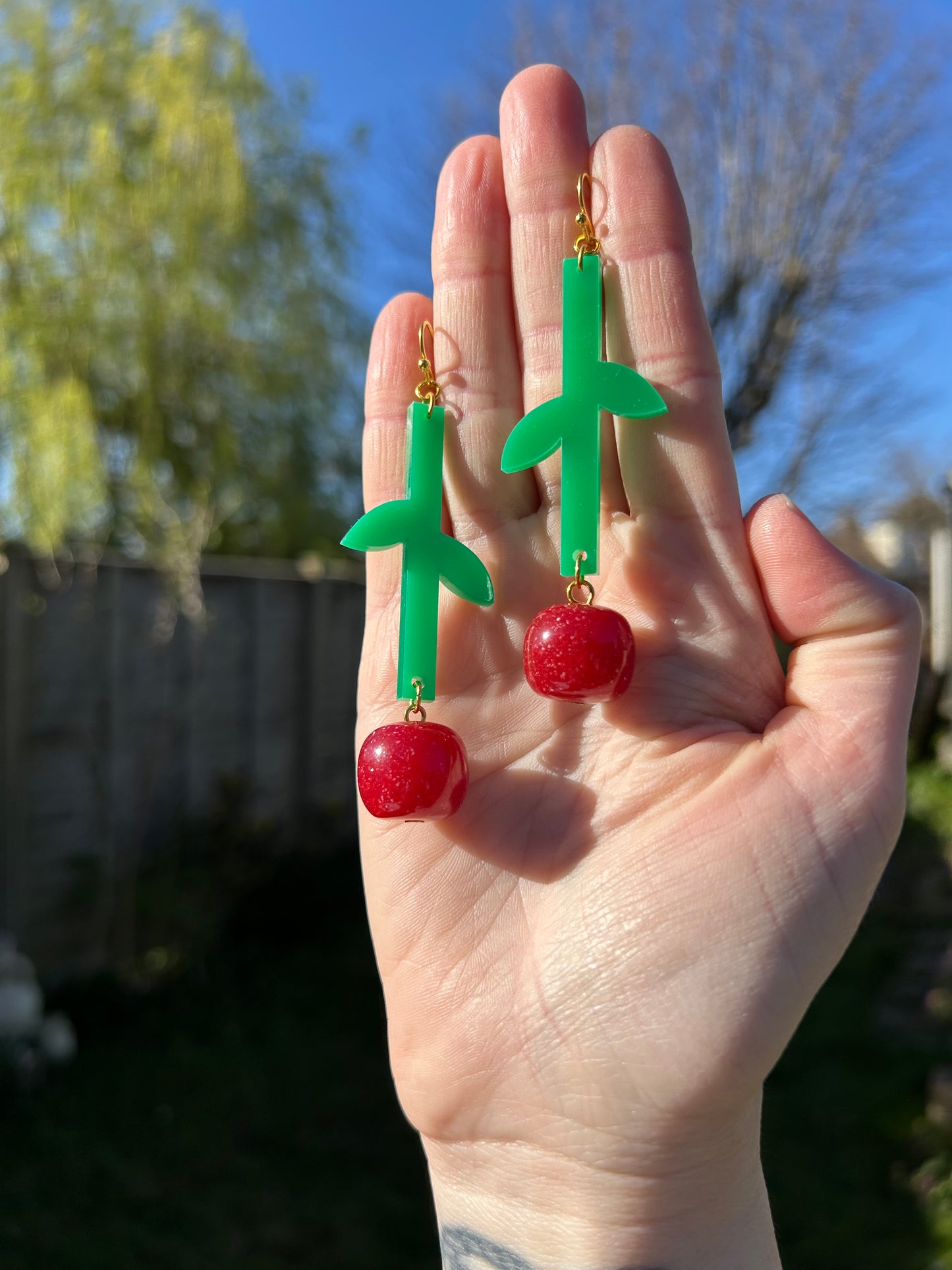 Cherry Acrylic Dangly Earrings