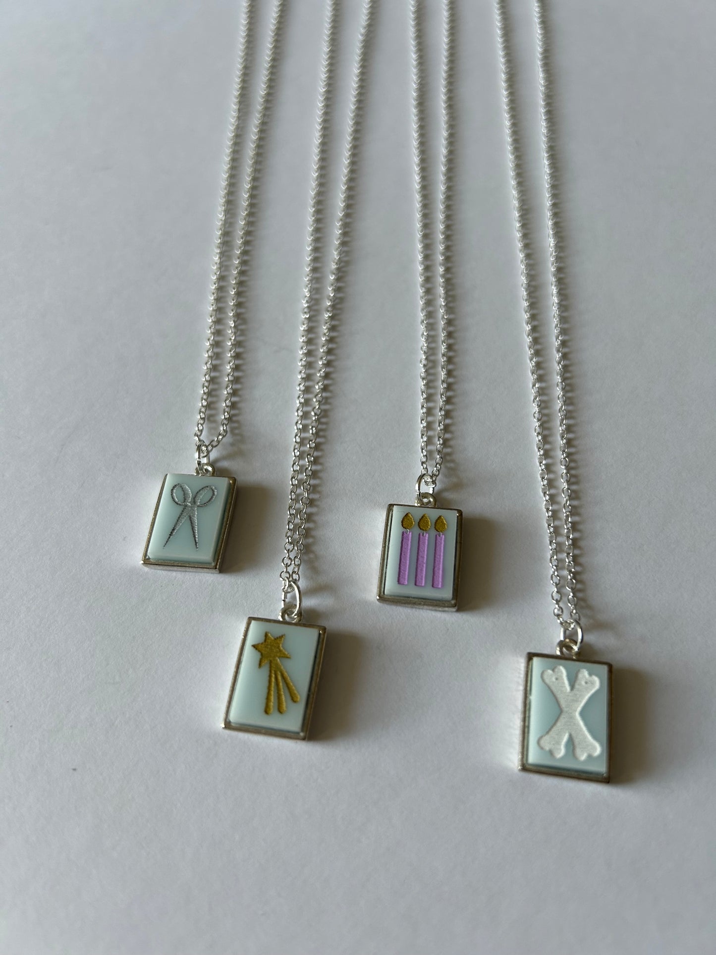 Silver Rectangular Acrylic Cameo Necklaces