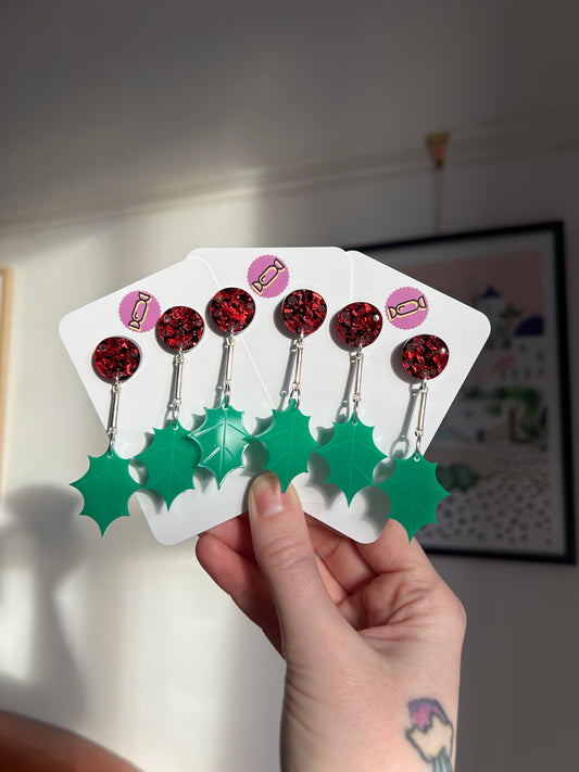 Holly Leaf Minimalist Acrylic Earrings
