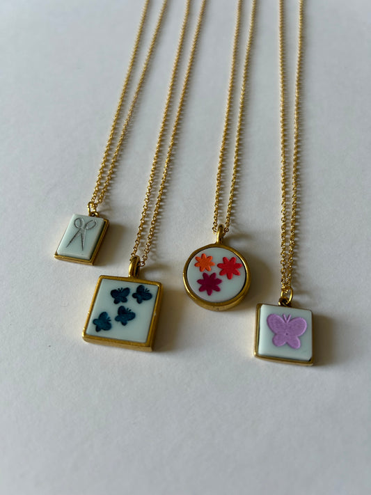 Gold Acrylic Cameo Necklaces