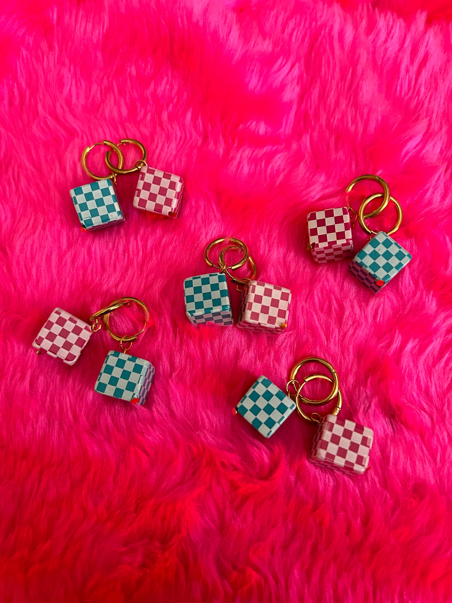 Checkered Cube Hoop Earrings