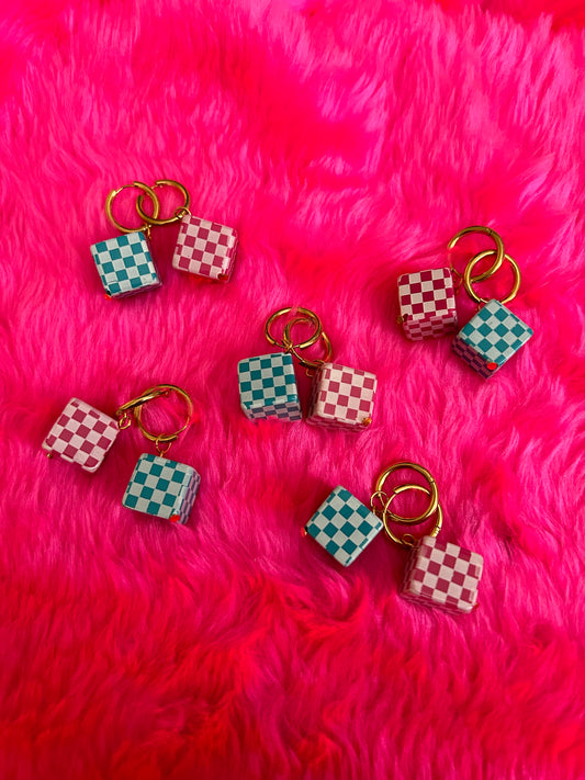 Checkered Cube Hoop Earrings