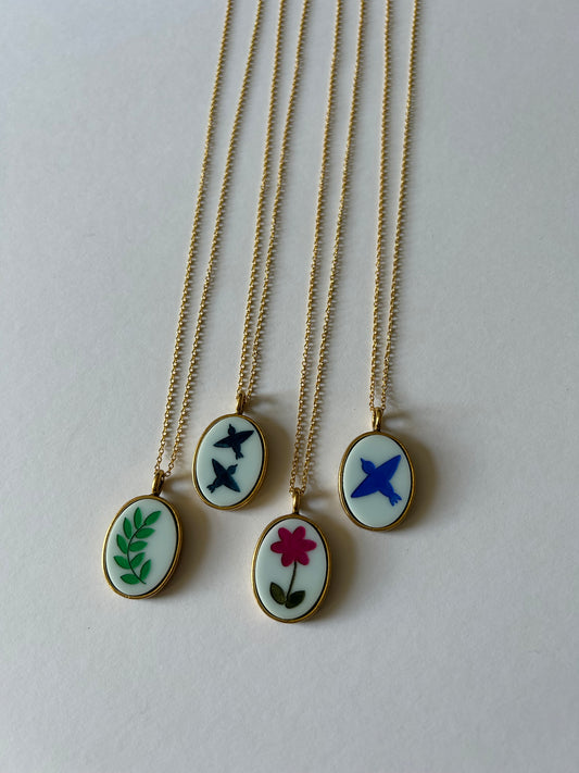 Gold Oval Acrylic Cameo Necklaces