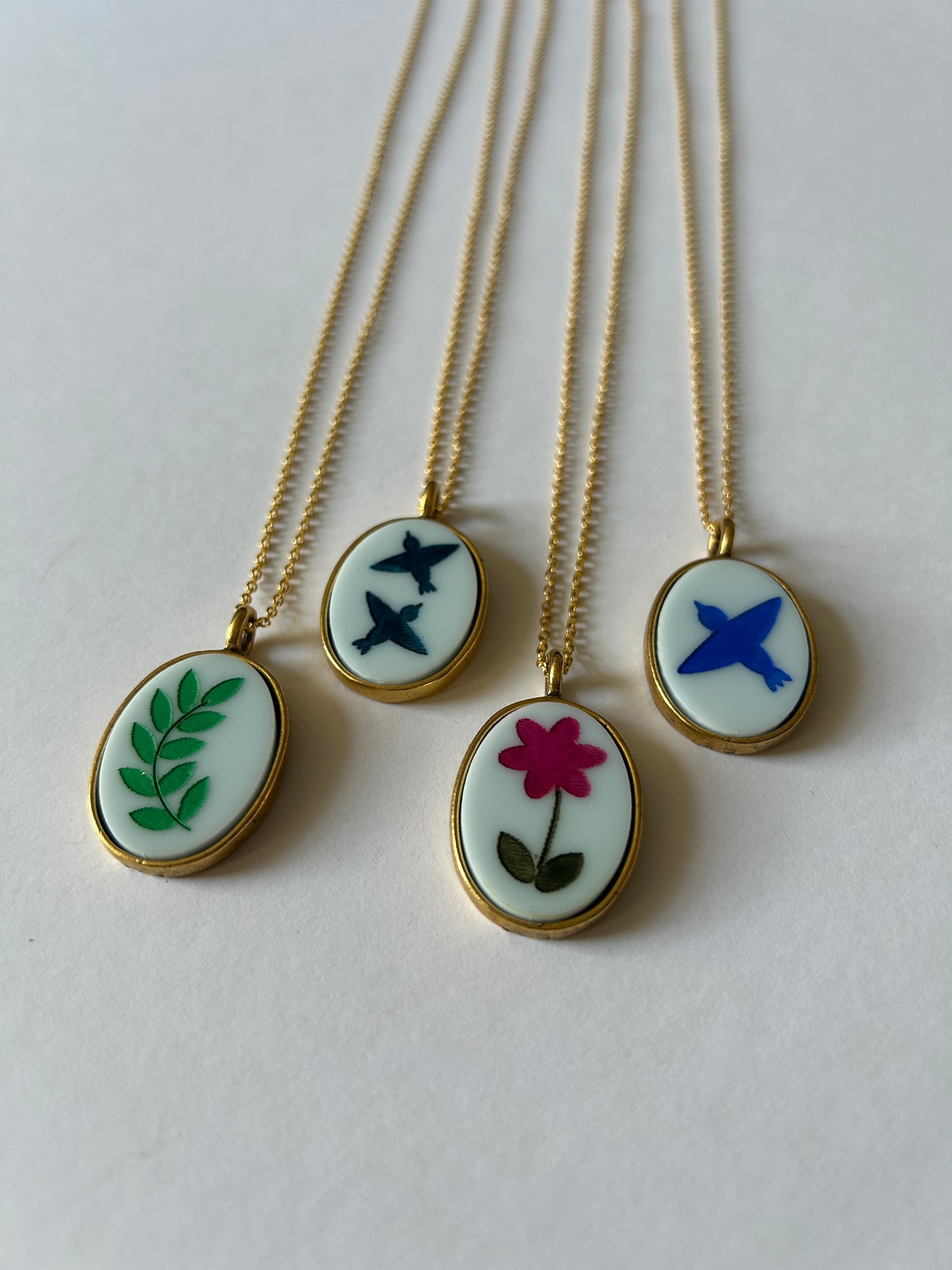 Gold Oval Acrylic Cameo Necklaces