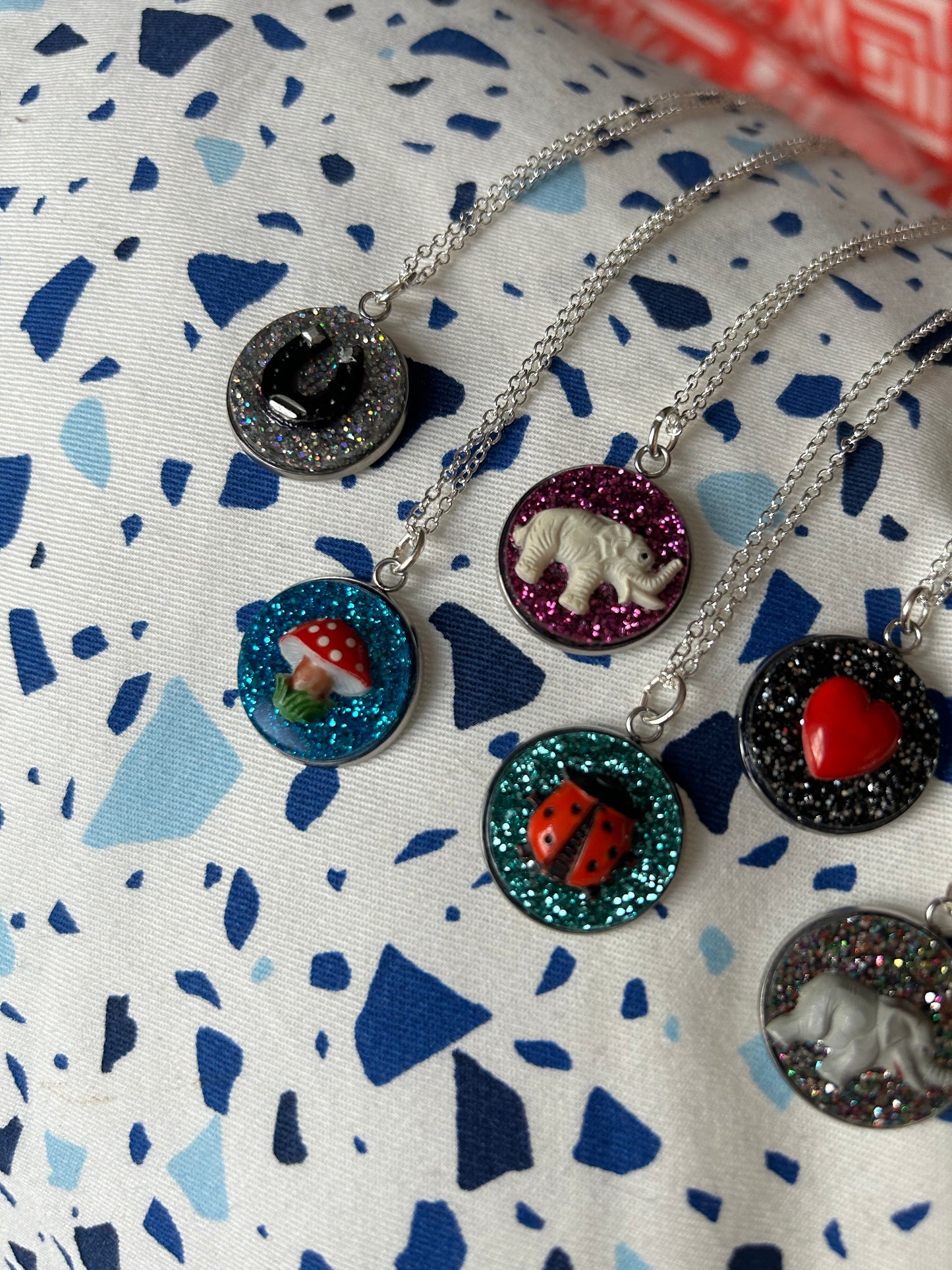 Glittery Vintage Cabochon Coin Necklaces