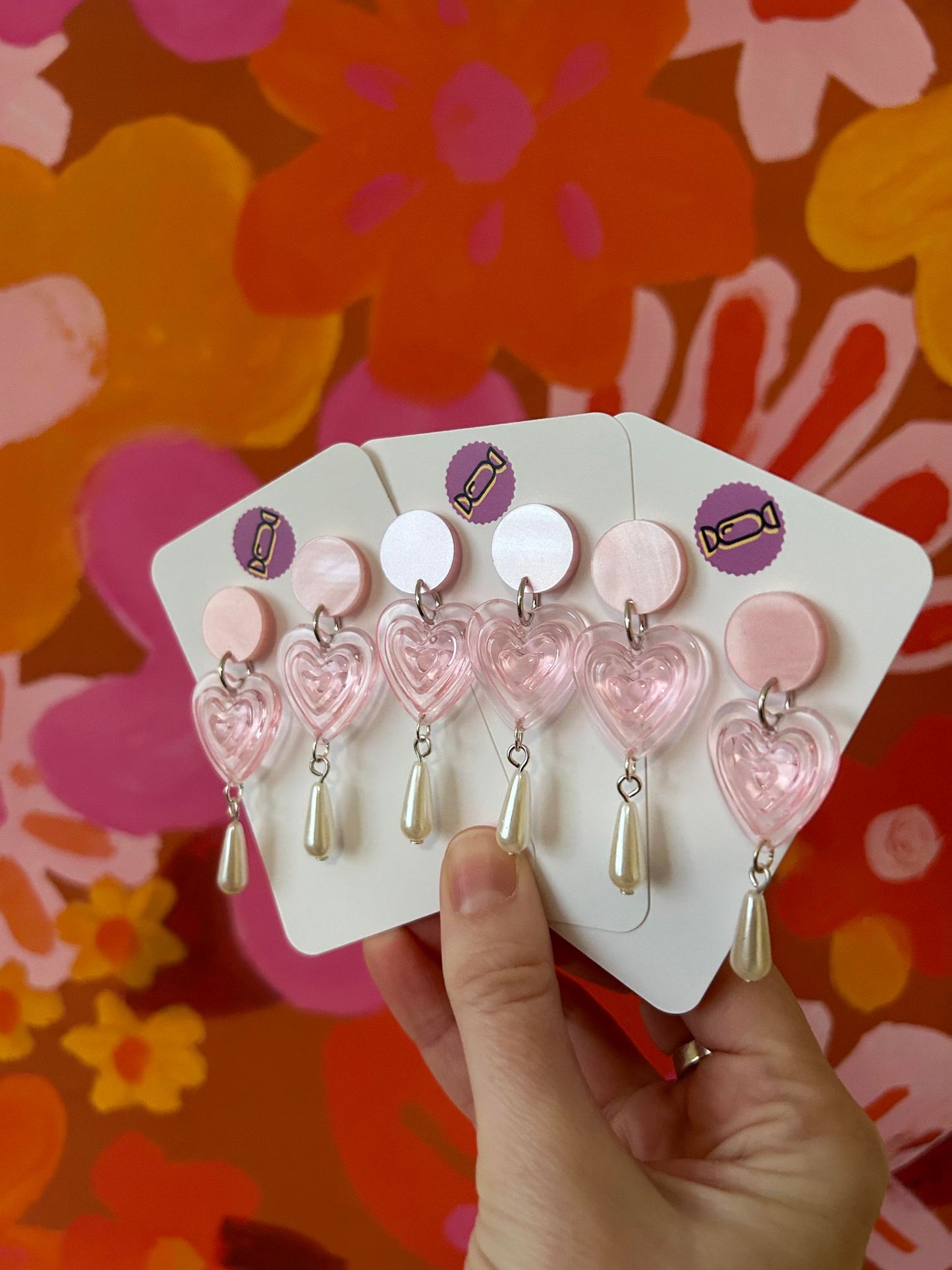 Layered Heart Plastic Beaded Earrings