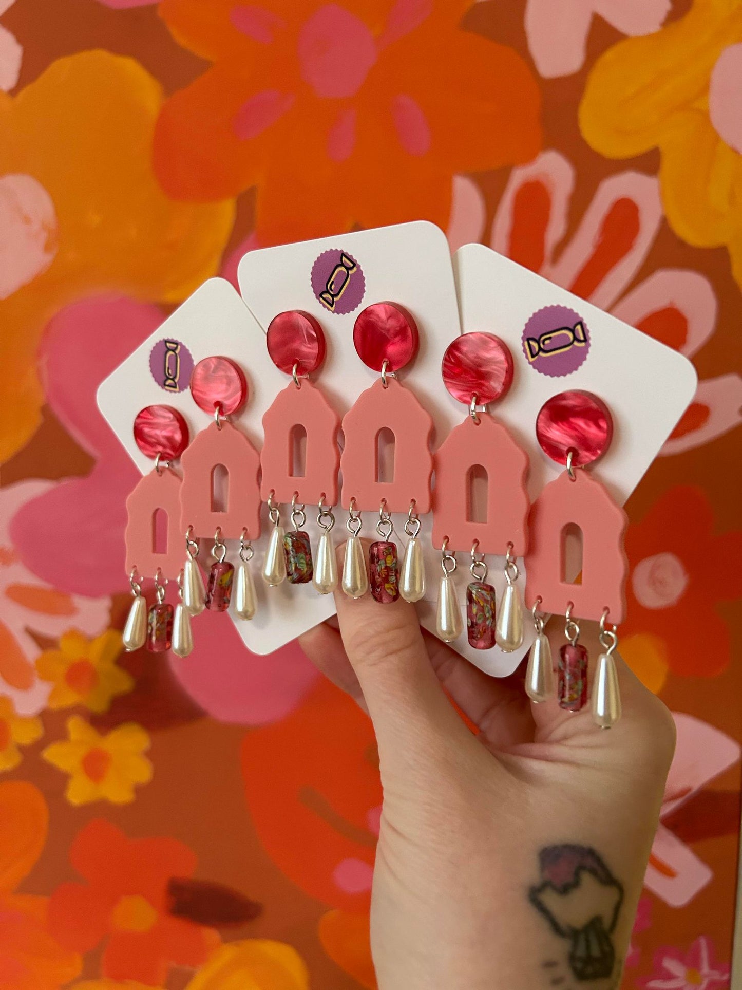 Pink Arch Matte Acetate Earrings