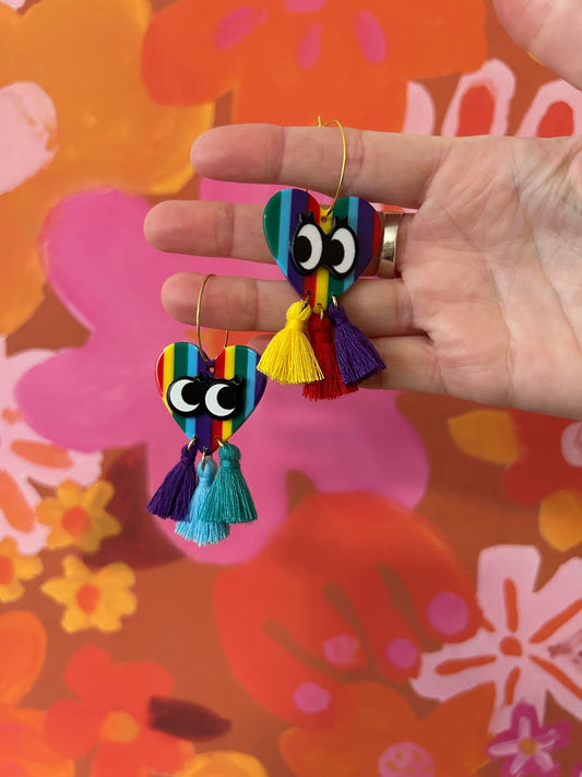 Rainbow Heart Acetate Earrings