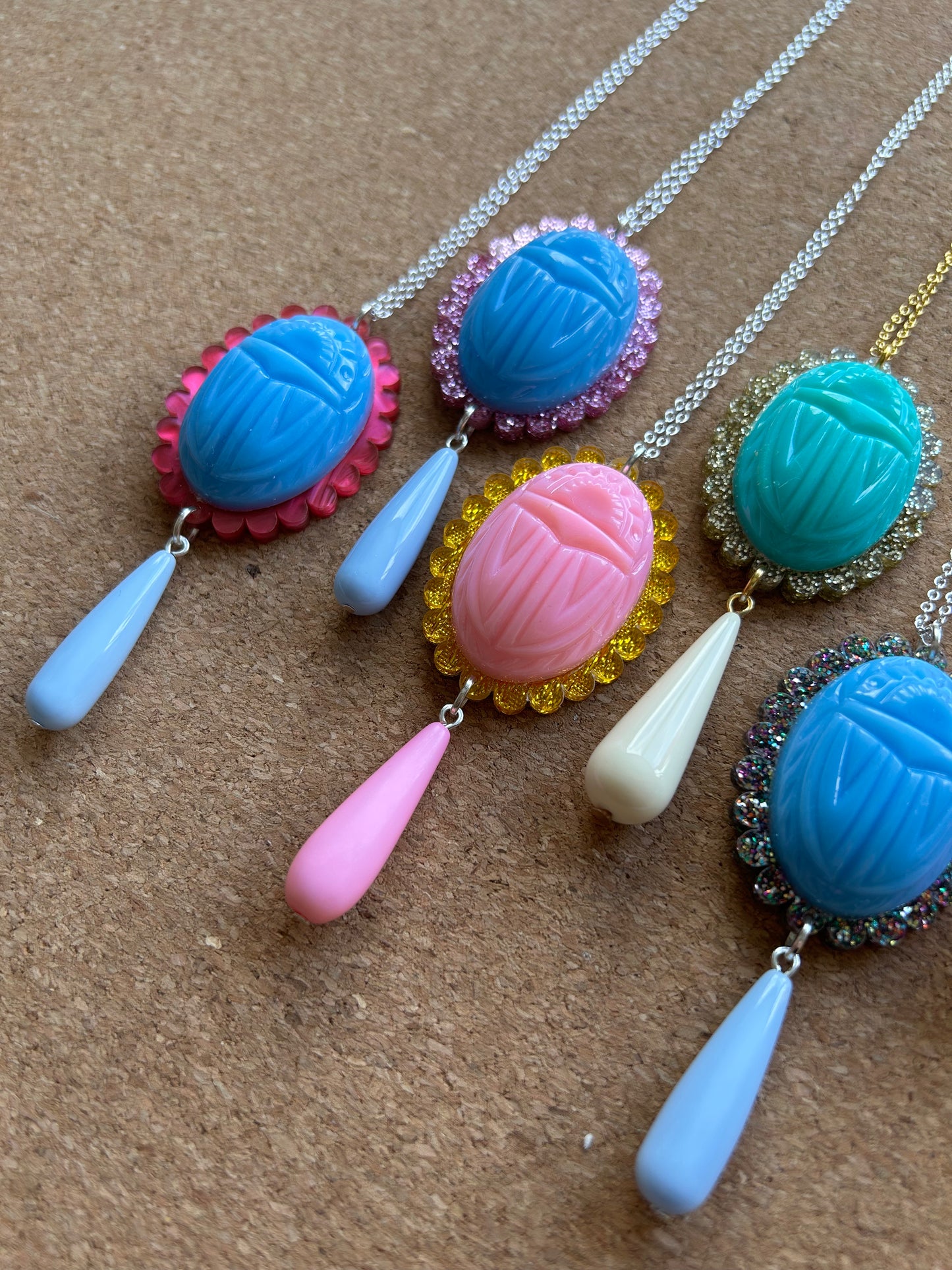 Scarab Cameo Acrylic Necklaces