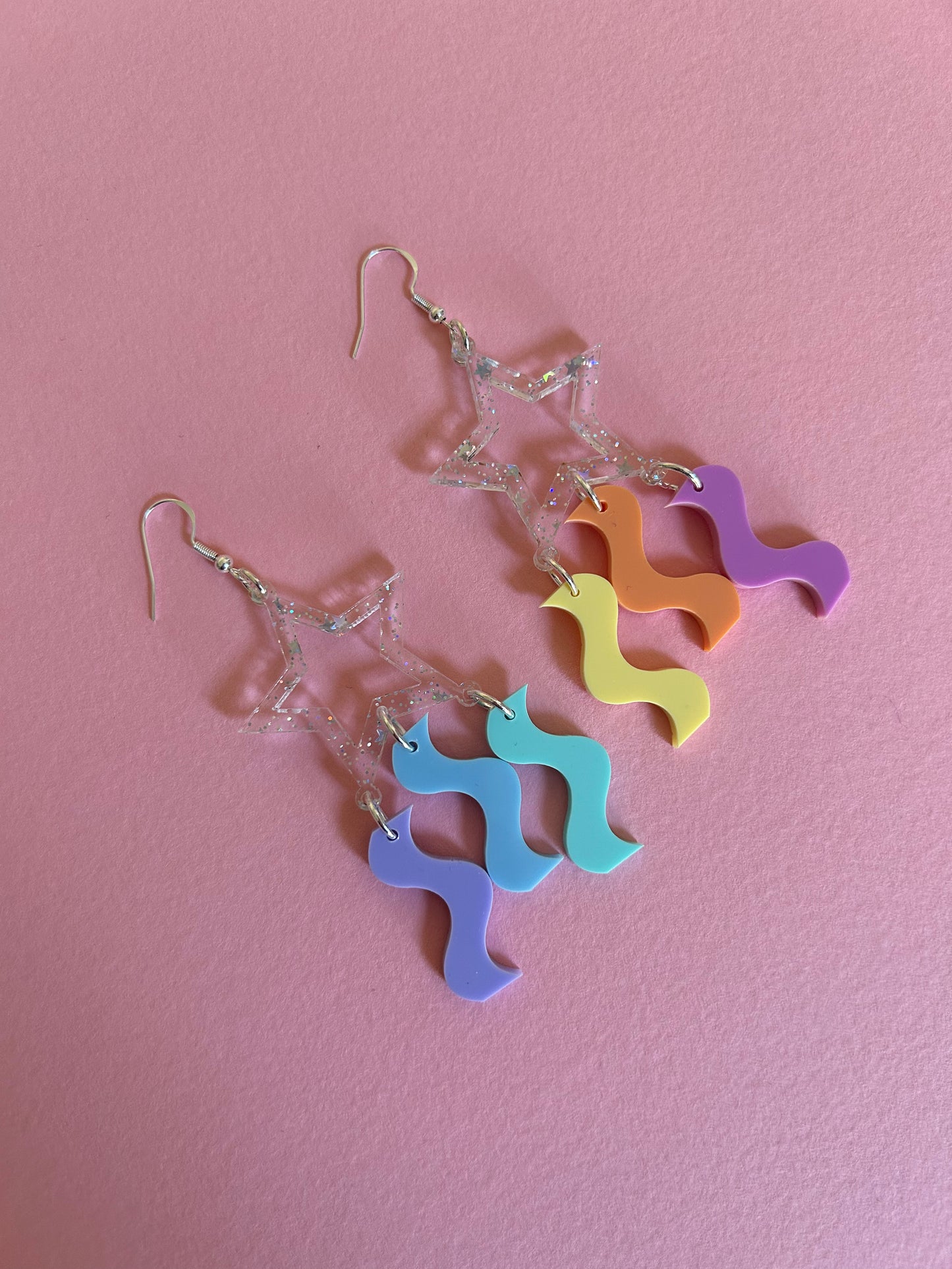 Pastel Star Glittery Acrylic Earrings