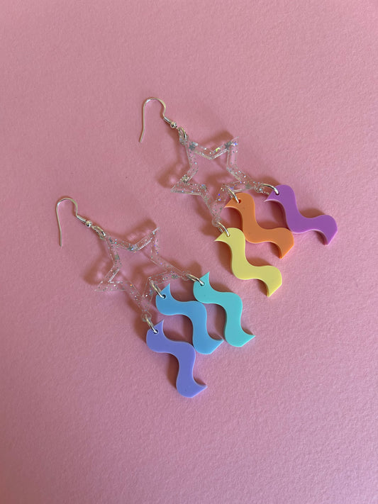 Pastel Star Glittery Acrylic Earrings